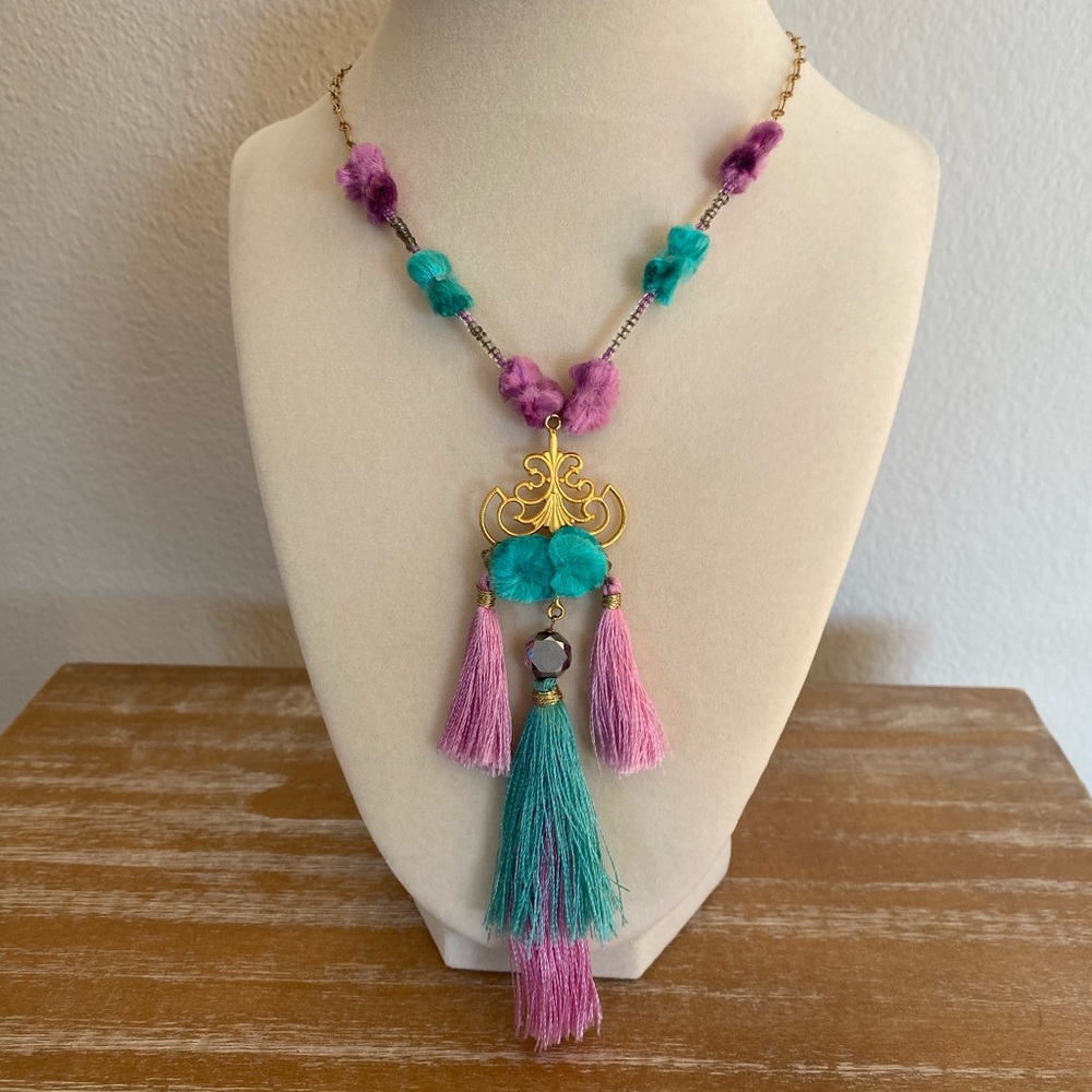 Elegant Gold and Purple Tassel Necklace